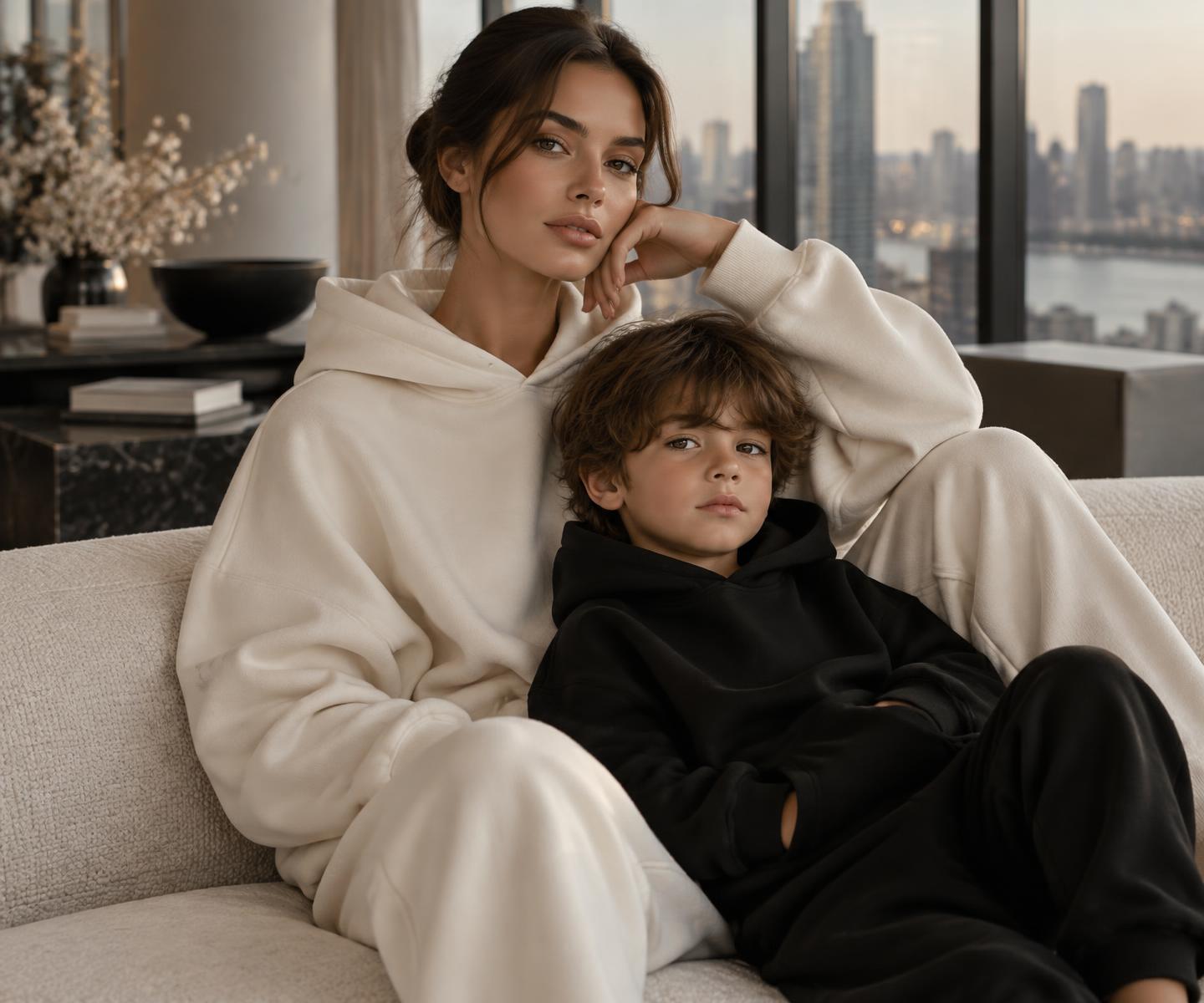 Adult and child wearing coordinated CETIRI garments